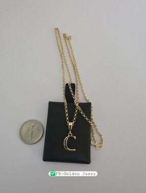 18K Real Gold C Necklace 17"